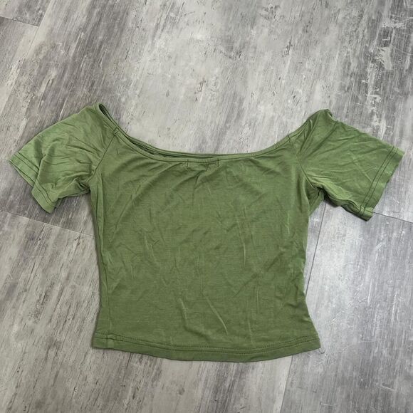 Off Shoulder Cropped Ballet Style TShirt Green Size XS - Picture 2 of 4